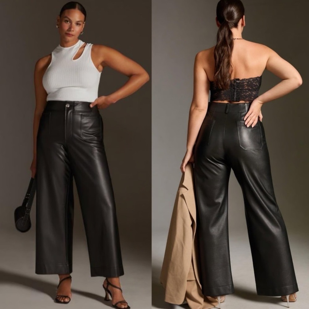 Anthropologie Maeve Colette Faux Leather Wide Leg Pants Quiet Luxury 30